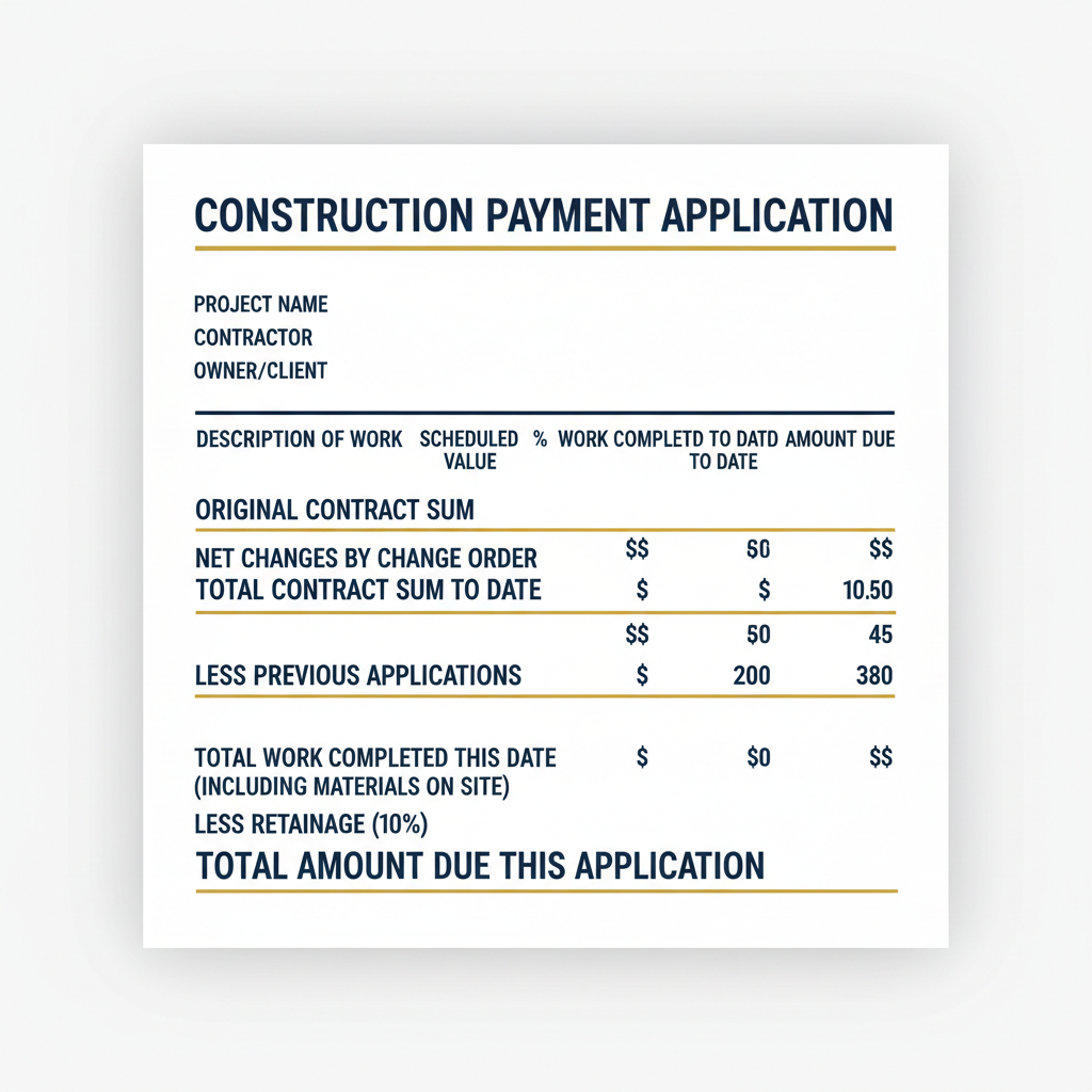 Professional construction payment application template digital download